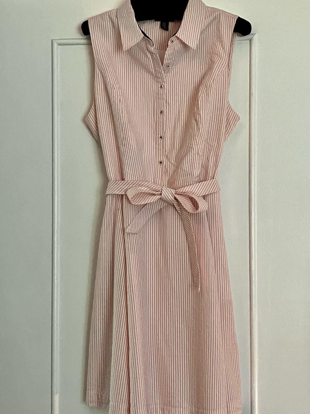 Cynthia Rowley Pink/White Striped Sleeveless Shirt Dress with Tie Waist Size 12